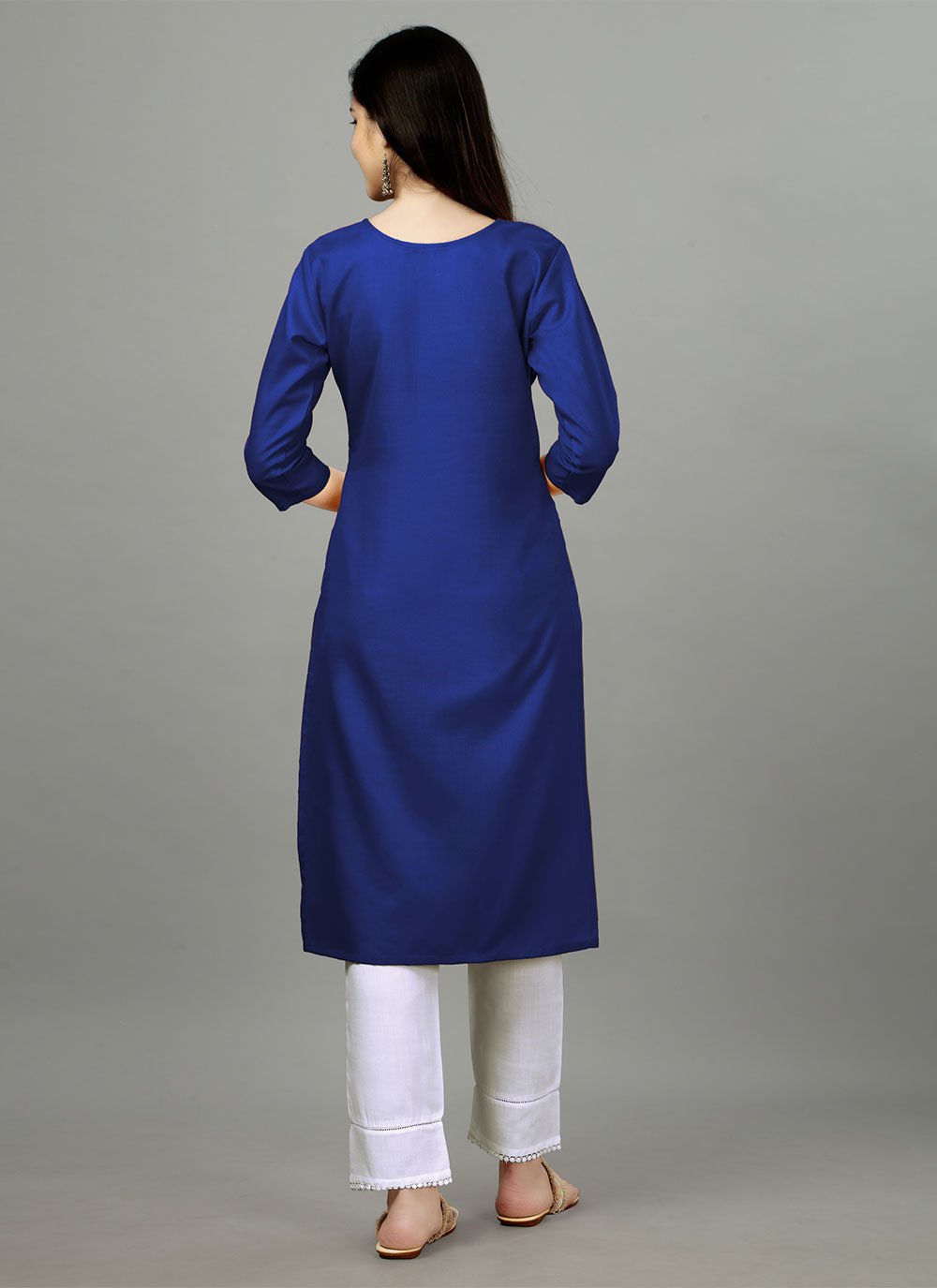 Designer Kurti Cotton Blue Embroidered Kurtis