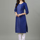 Designer Kurti Cotton Blue Embroidered Kurtis