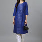 Designer Kurti Cotton Blue Embroidered Kurtis