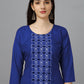 Designer Kurti Cotton Blue Embroidered Kurtis