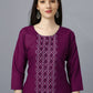 Party Wear Kurti Cotton Magenta Embroidered Kurtis