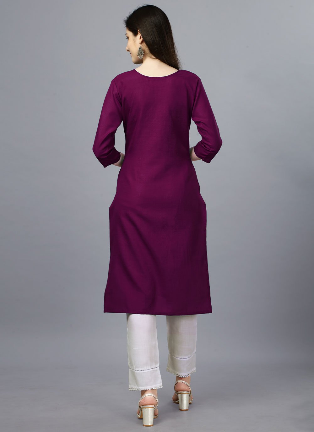 Party Wear Kurti Cotton Magenta Embroidered Kurtis