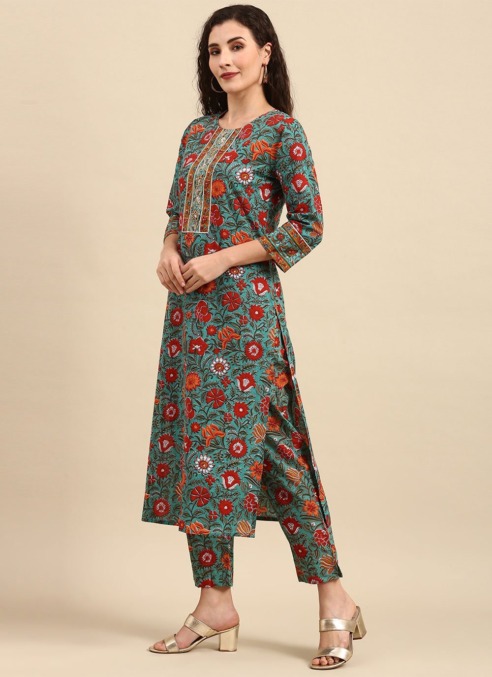 Pant Style Suit Cotton Multi Colour Embroidered Salwar Kameez