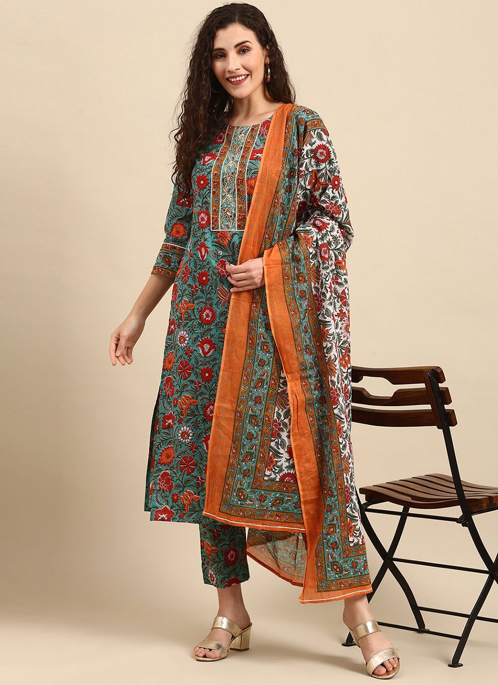 Pant Style Suit Cotton Multi Colour Embroidered Salwar Kameez