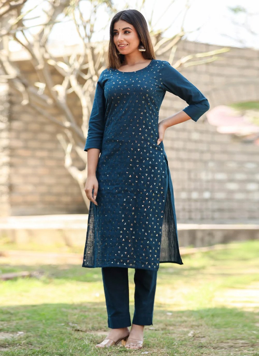 Party Wear Kurti Cotton Morpeach Embroidered Kurtis