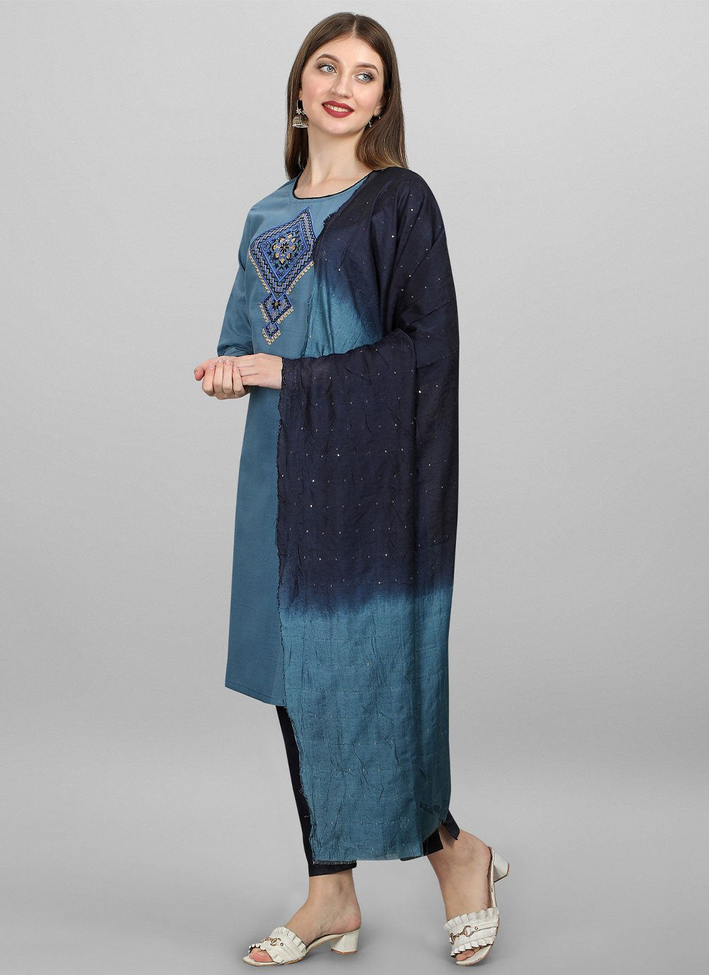 Salwar Suit Cotton Blue Embroidered Salwar Kameez