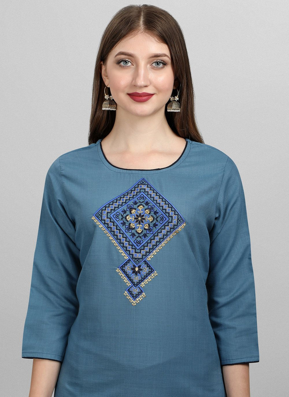 Salwar Suit Cotton Blue Embroidered Salwar Kameez