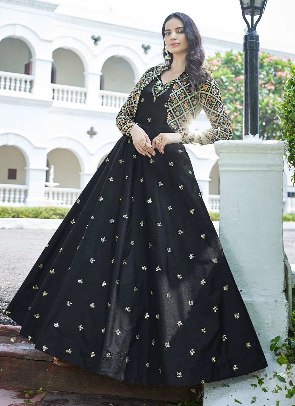 Gown Cotton Black Embroidered Gown