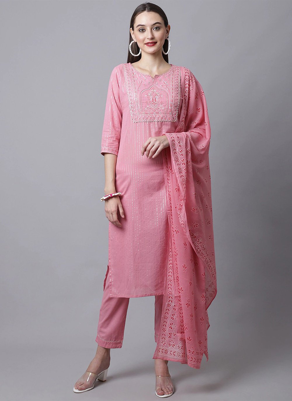 Trendy Suit Cotton Pink Embroidered Salwar Kameez