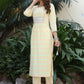 Designer Kurti Cotton Yellow Embroidered Kurtis