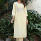 Designer Kurti Cotton Yellow Embroidered Kurtis