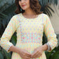 Designer Kurti Cotton Yellow Embroidered Kurtis