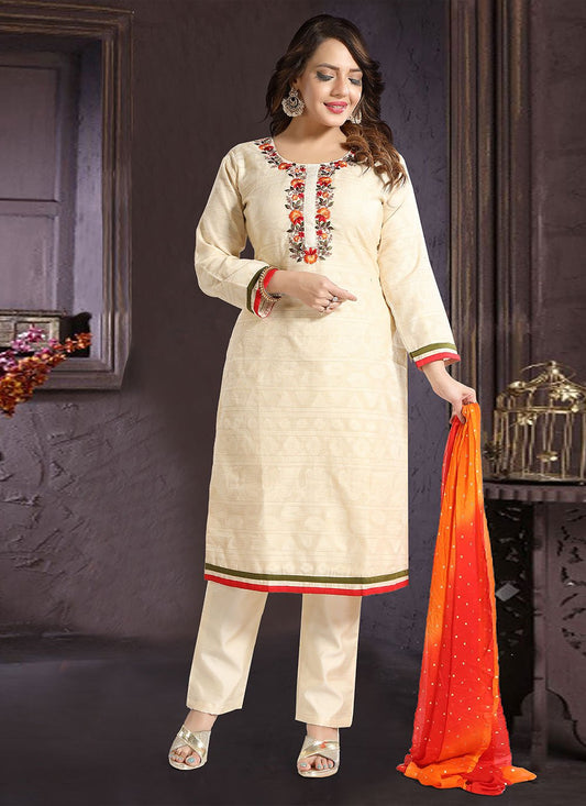 Salwar Suit Cotton Cream Embroidered Salwar Kameez