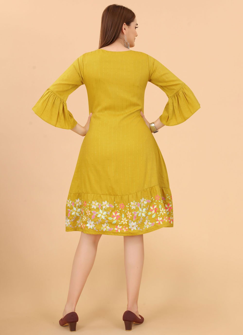 Designer Kurti Rayon Viscose Mustard Embroidered Kurtis