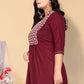 Designer Kurti Cotton Maroon Embroidered Kurtis