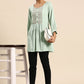 Designer Kurti Rayon Sea Green Embroidered Kurtis