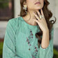 Designer Kurti Cotton Khadi Green Embroidered Kurtis