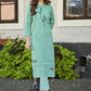 Designer Kurti Cotton Khadi Green Embroidered Kurtis