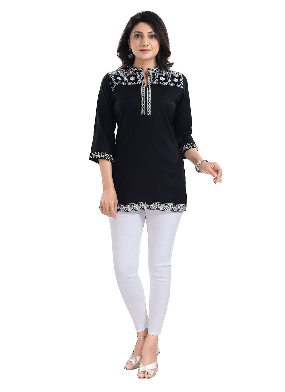 Designer Kurti Viscose Black Embroidered Kurtis