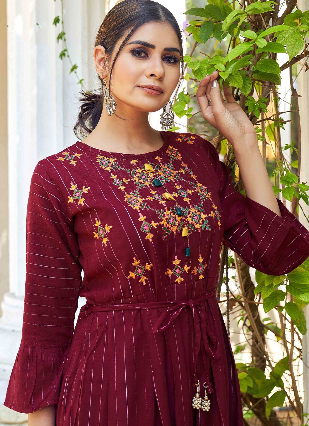 Designer Kurti Rayon Maroon Embroidered Kurtis