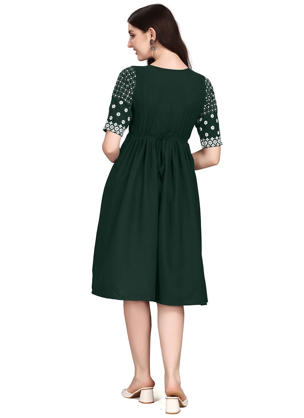 Designer Kurti Rayon Green Embroidered Kurtis