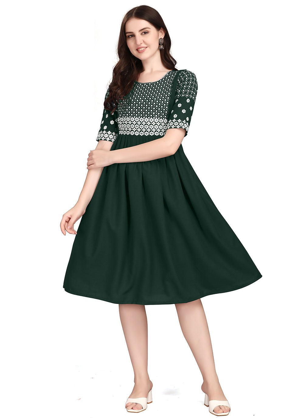 Designer Kurti Rayon Green Embroidered Kurtis