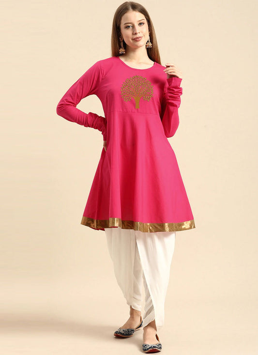 Designer Kurti Rayon Pink Embroidered Kurtis