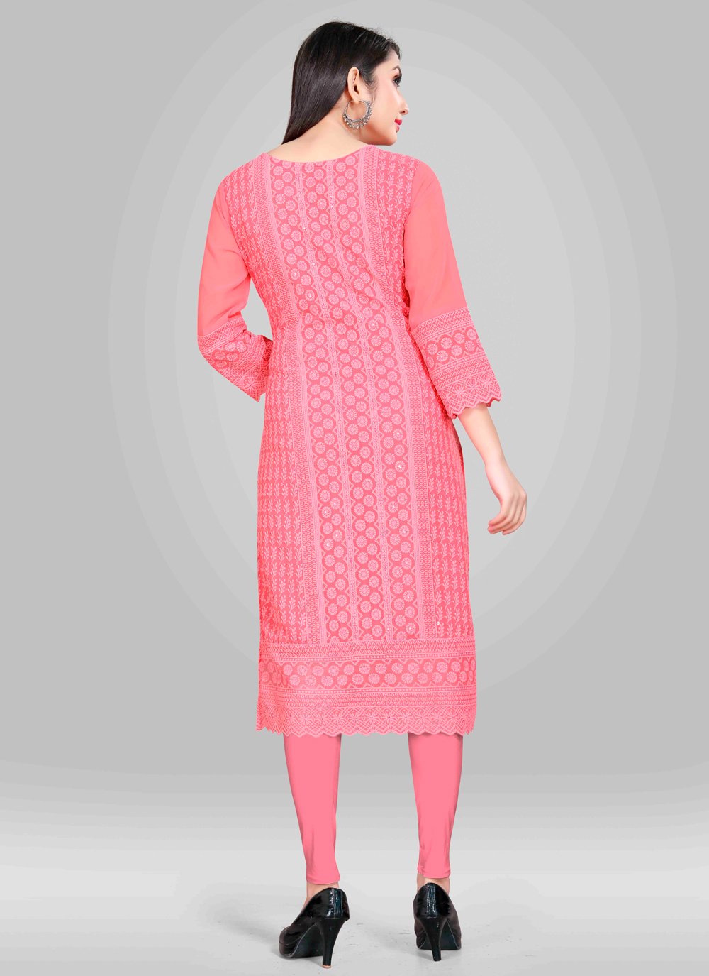 Designer Kurti Chiffon Georgette Pink Embroidered Kurtis