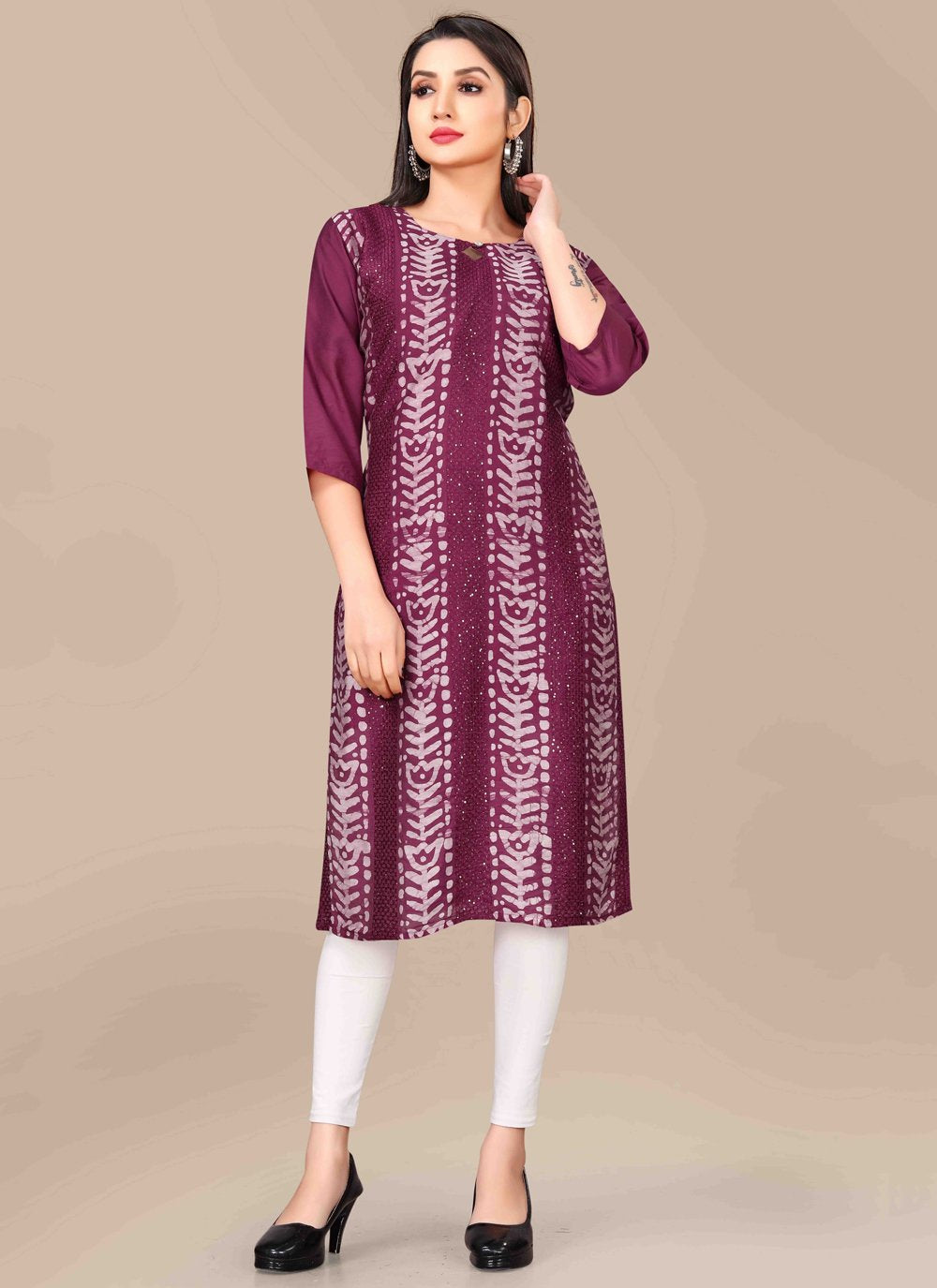 Designer Kurti Chanderi Wine Embroidered Kurtis