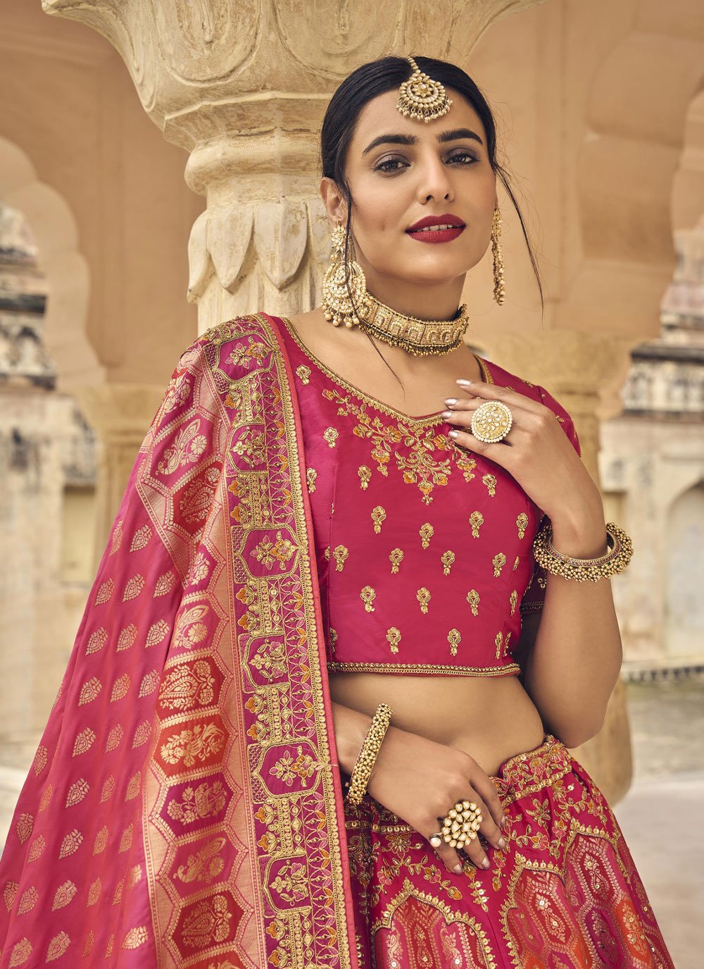 Lehenga Choli Banarasi Silk Pink Embroidered Lehenga Choli