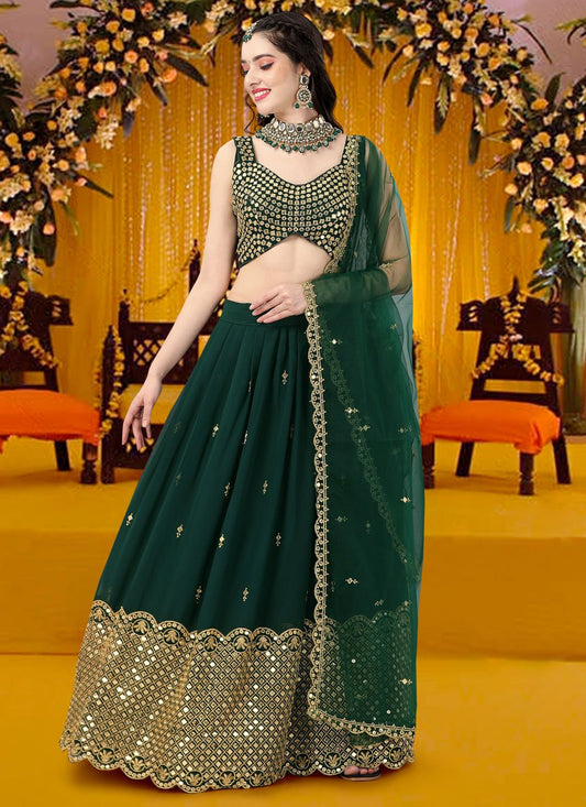 Lehenga Choli Georgette Green Embroidered Lehenga Choli