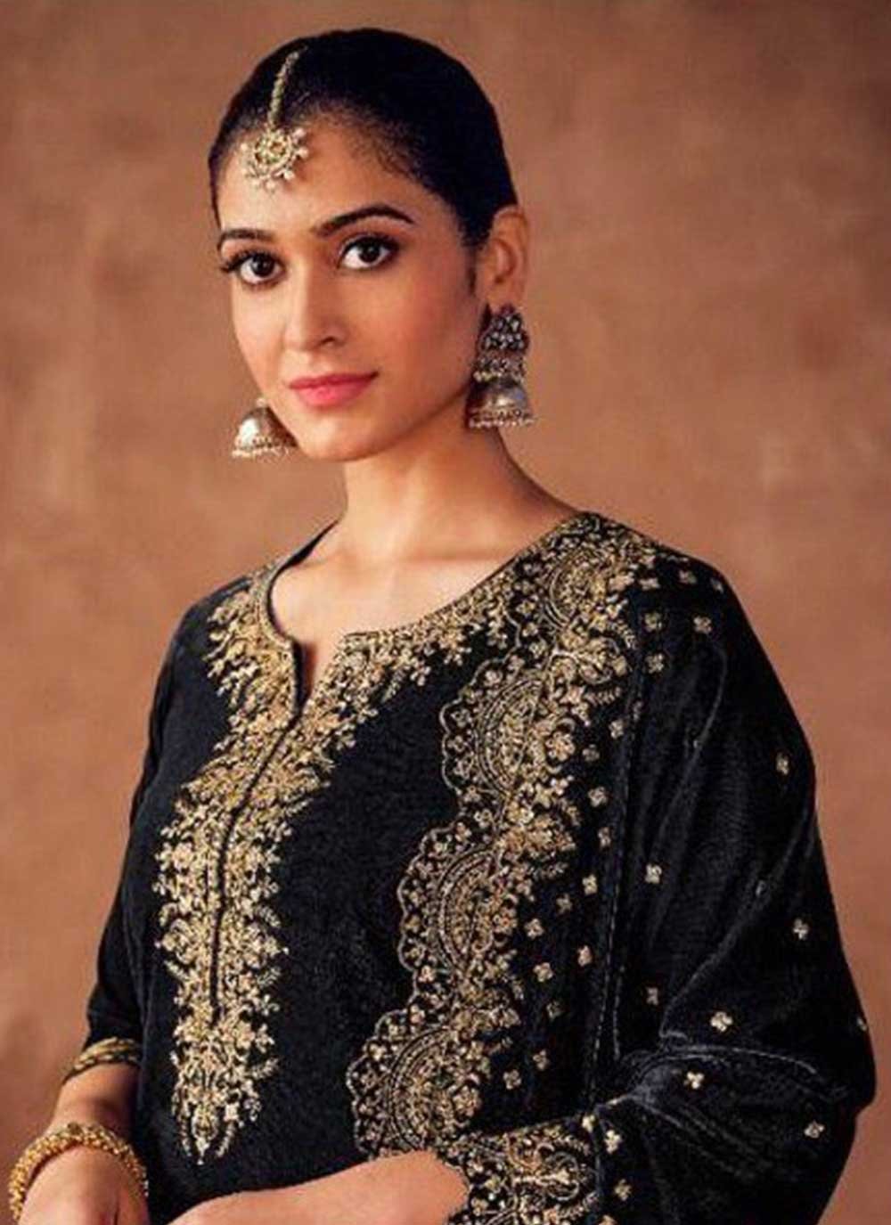 Pakistani Salwar Suit Velvet Black Embroidered Salwar Kameez