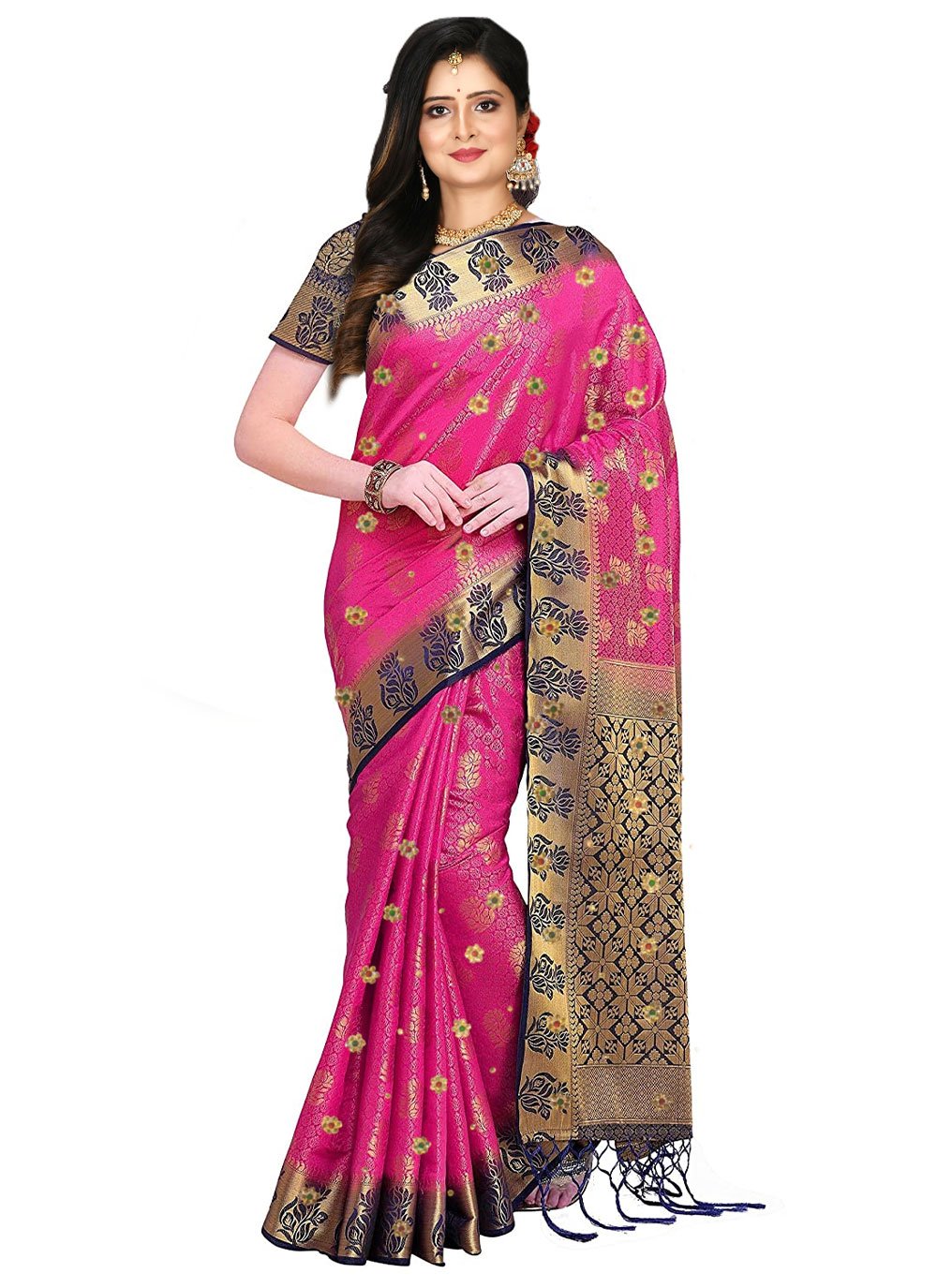 Designer Kanjivaram Silk Rani Embroidered Saree