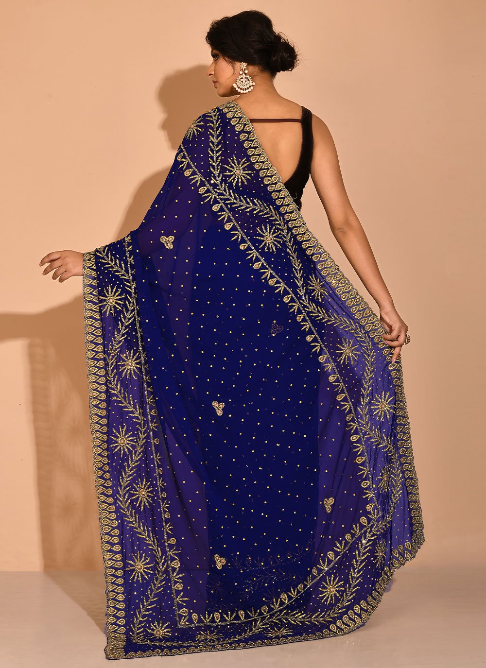 Designer Georgette Blue Embroidered Saree