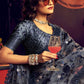 Designer Lycra Net Grey Cut Dana Saree