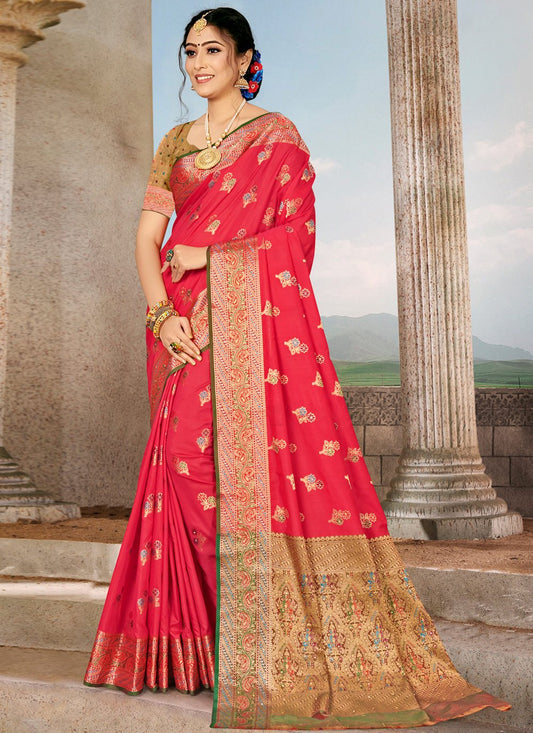 Traditional Saree Silk Fuchsia Embroidered Saree