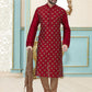Kurta Pyjama Dupion Silk Red Embroidered Mens