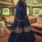 A Line Lehenga Satin Silk Blue Embroidered Lehenga Choli