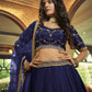 A Line Lehenga Satin Silk Blue Embroidered Lehenga Choli