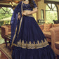 A Line Lehenga Satin Silk Blue Embroidered Lehenga Choli