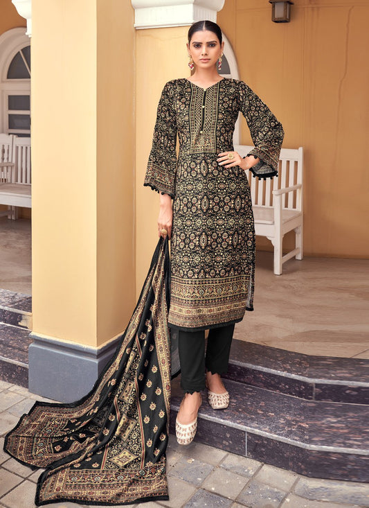 Pant Style Suit Velvet Black Digital Print Salwar Kameez