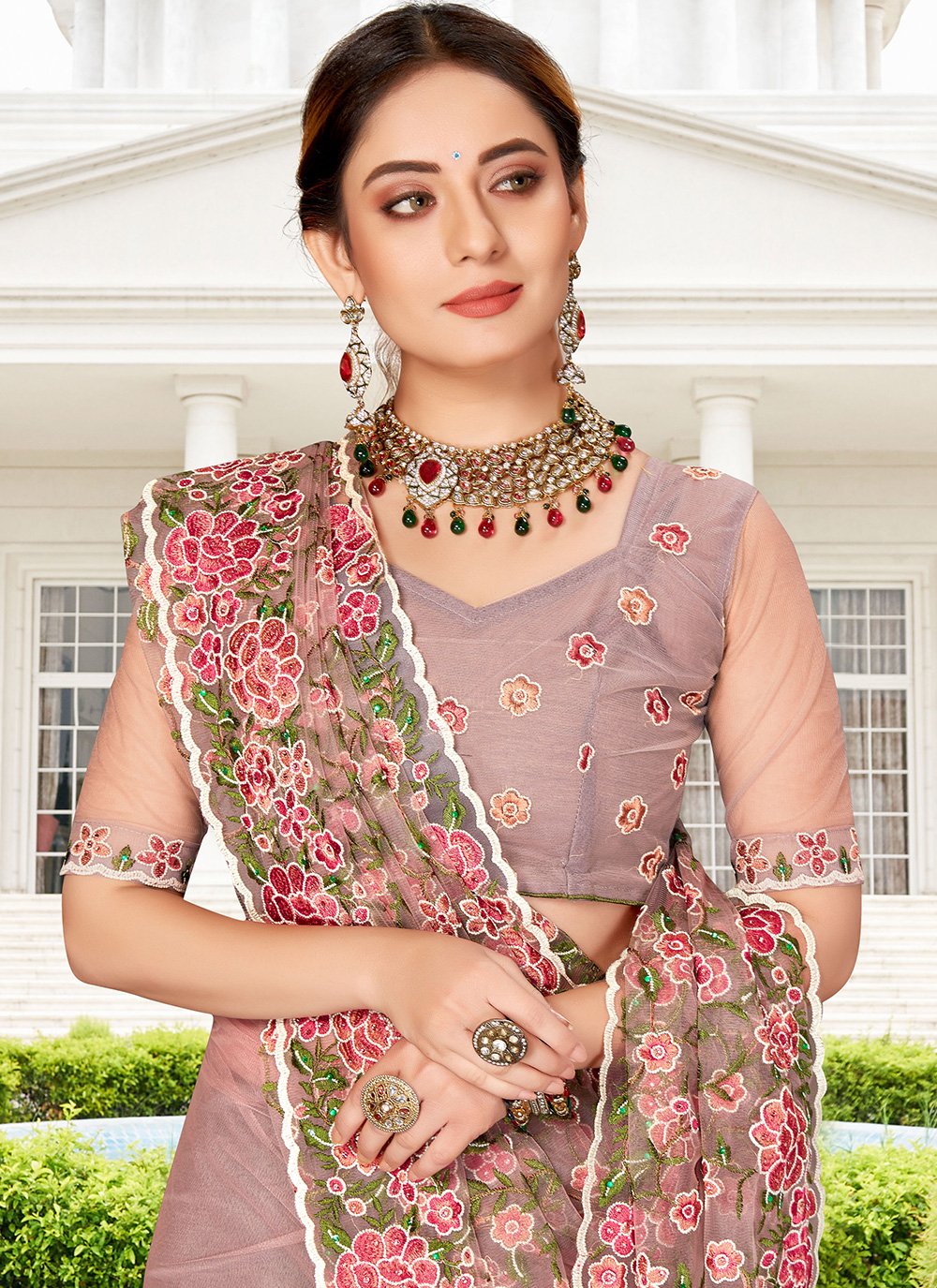 Classic Net Lavender Embroidered Saree