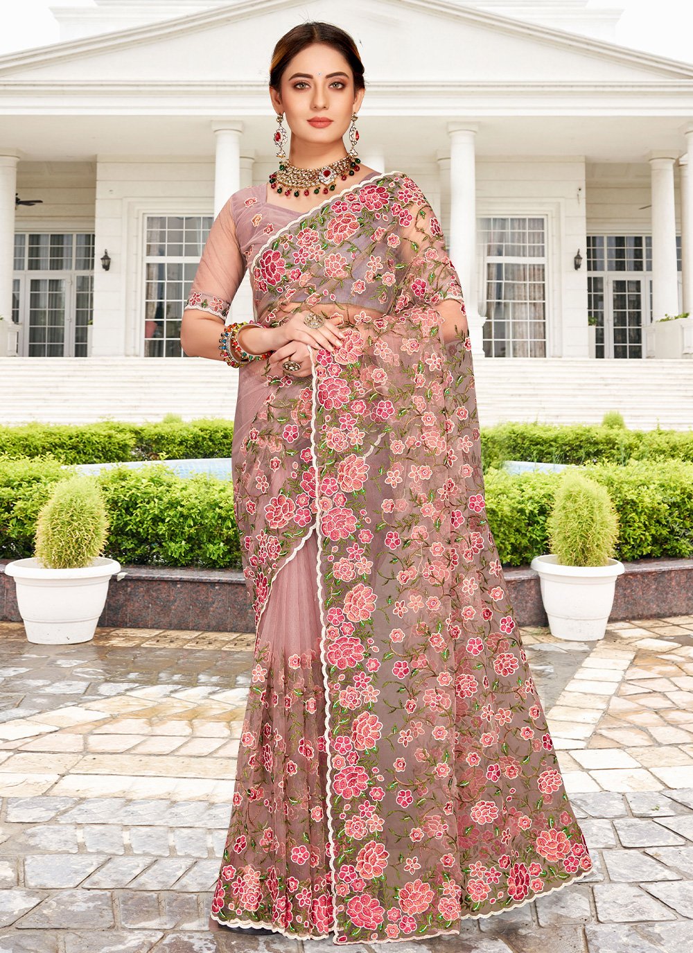 Classic Net Lavender Embroidered Saree