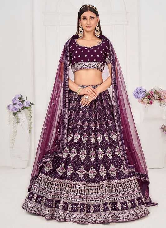 Lehenga Choli Georgette Purple Embroidered Lehenga Choli