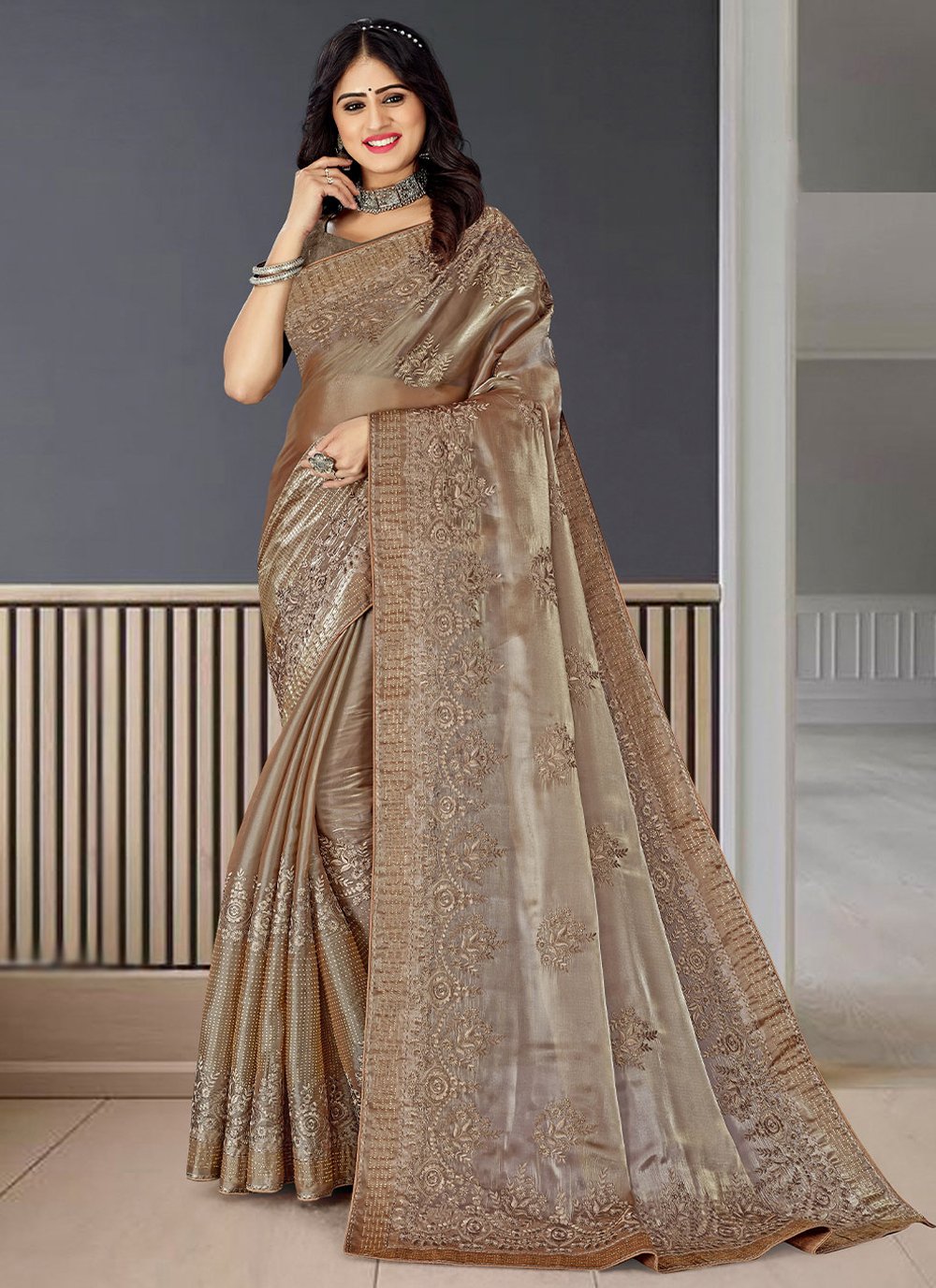 Classic Fancy Fabric Grey Embroidered Saree