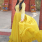 Gown Faux Georgette Yellow Embroidered Gown