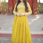 Gown Faux Georgette Yellow Embroidered Gown