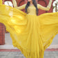 Gown Faux Georgette Yellow Embroidered Gown
