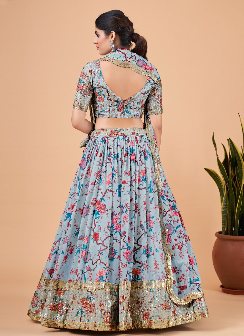 A Line Lehenga Faux Georgette Grey Embroidered Lehenga Choli