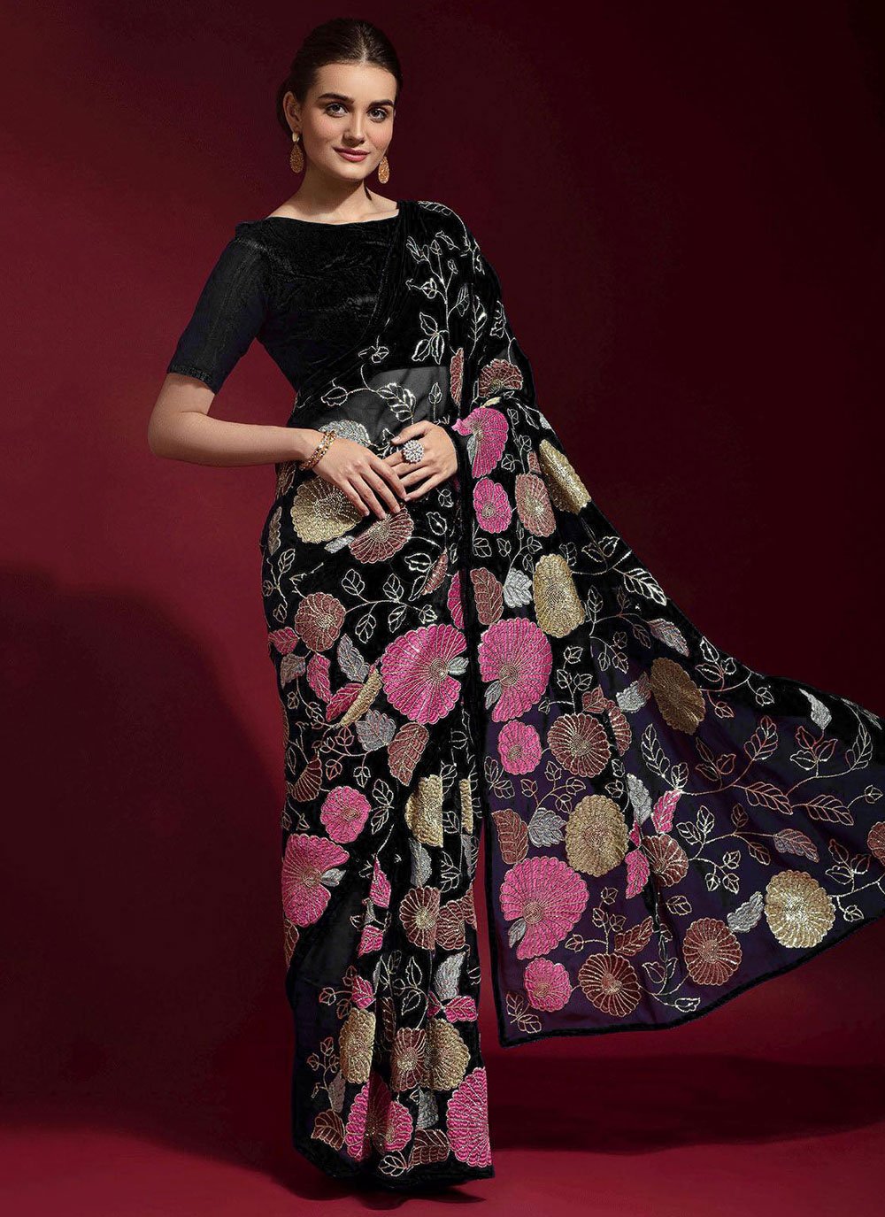 Trendy Saree Faux Georgette Black Embroidered Saree